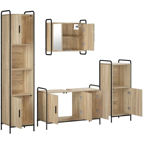  Set ormarića za kupaonicu 4 kom. Hrast sonoma 40 x 36 x 181 cm - Hrast sonoma Ormar ispod sudopera (3 vrata) + viseći ormar + ku Slike