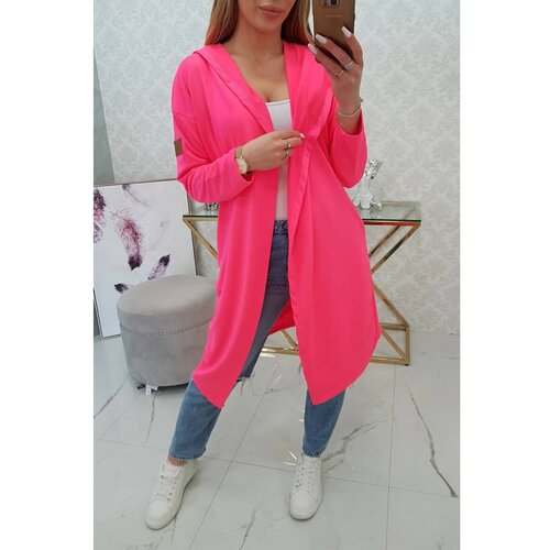 Kesi Long cardigan with hood pink neon Slike