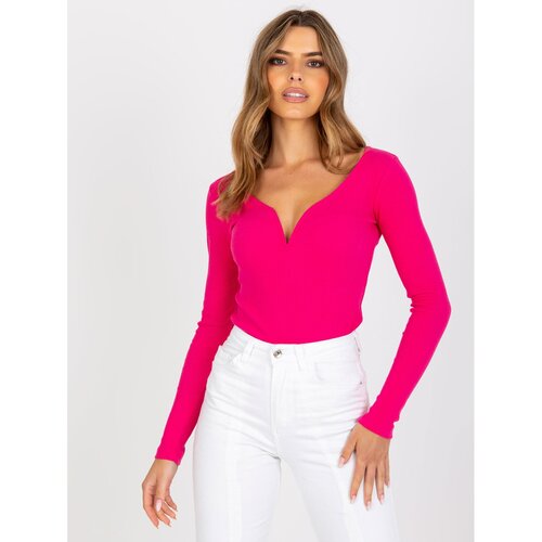 Fashion Hunters Basic fuchsia ribbed blouse with a heart-shaped neckline Slike