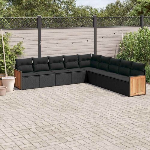  9-dijelni set vrtnih sofa s jastucima crni od poliratana Slike