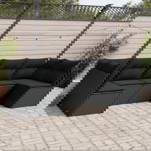  The Living Store Vrtna sedežna garnitura 6-delna z blazinami črna poli ratan - Vrtna Sedežna Garniture, (21481141) Cene