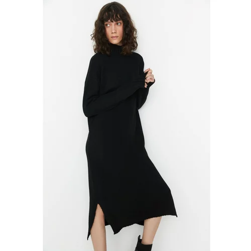 Trendyol Black Slit Detailed Knitwear Dress