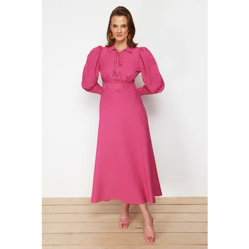 Trendyol Pink Eyelet Detailed Cotton Woven Dress