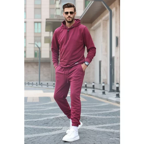 Madmext Claret Red Hooded Basic Tracksuit Set 5908