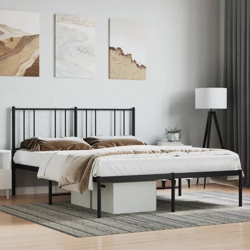 Metalni okvir za krevet s uzglavljem crni 160x200 cm