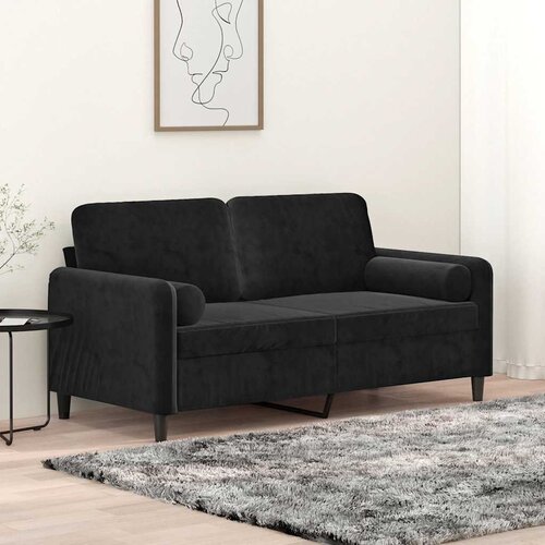 VidaXL Kavč dvosed z okrasnimi blazinami črn 140 cm žamet Slike