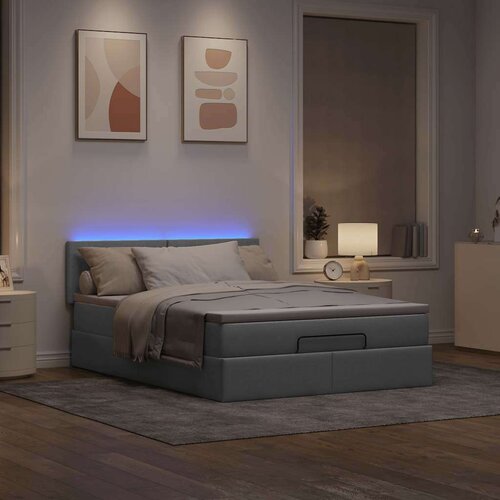 vidaXL Otomanski krevet s madracem&LED svijetlosivi 140x190 cm tkanine Cene