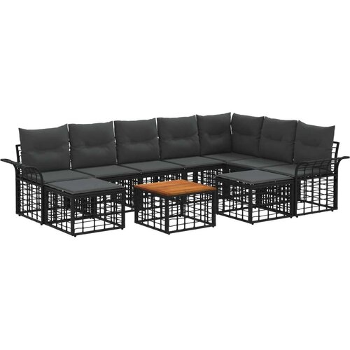  Set vanjskih sofa 10 pcs Crna i tamno siva Poliester - Crna i tamno siva sa stolom Cene
