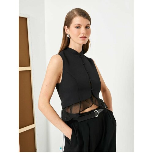 Koton Crop Vest Large Collar Buttoned Frilly Tulle Detail Cene