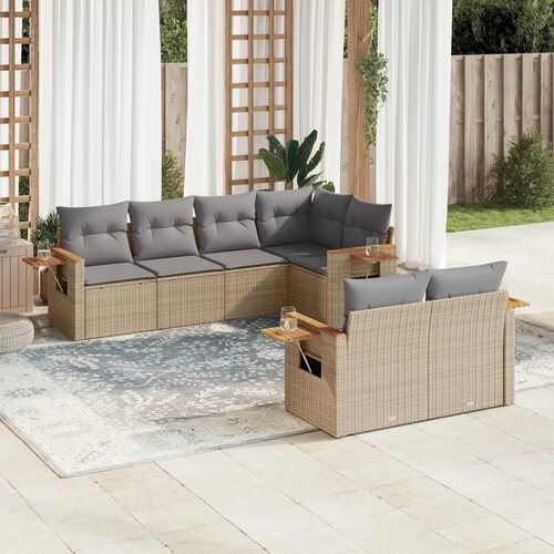 vidaXL 7-dijelni set vrtnih sofa od poliratana s jastucima bež Cijene