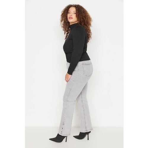 Trendyol Curve Gray High Waist Cuffed Flare Jeans Slike