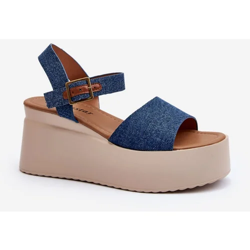 PS1 Women's Denim Wedge Sandals Blue Geferia