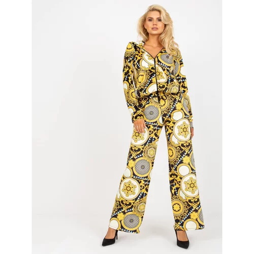 Fashion Hunters Yellow and black women's velor set with a print