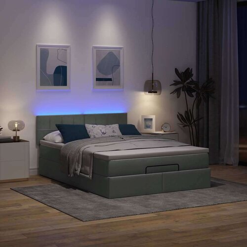 vidaXL Otomanski krevet s madracem i LED tamnosivi 140x190 cm tkanine Cene