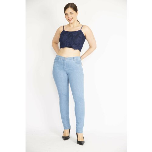 Şans Women's Blue Plus Size 5 Pockets Jeans Slike