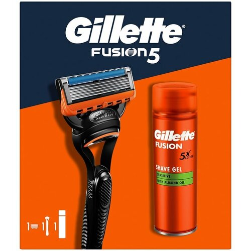 Old Spice Gillette Fusion5 poklon set: (brijač + Fusion Ultra Sensitive gel za brijanje, 200 ml) Slike