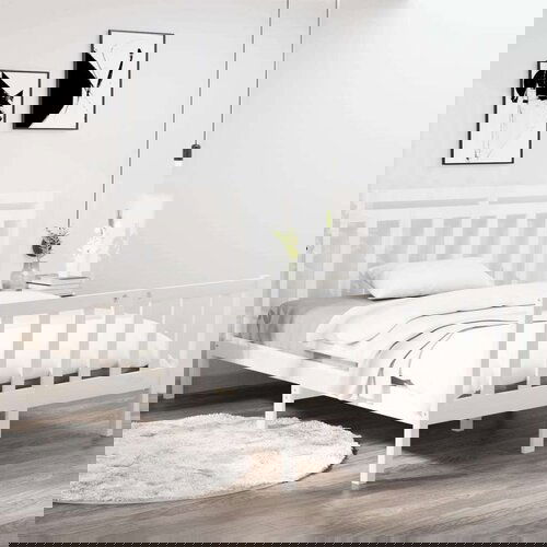  Posteljni okvir bel iz trdnega lesa 135x190 cm 4FT6, (20904622) Cene