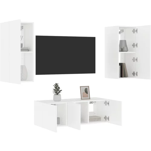 4-dijelni zidni TV elementi s LED bijeli od konstruiranog drva