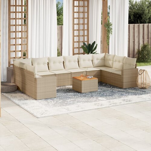 vidaXL 11-dijelni set vrtnih sofa od poliratana s jastucima bež Cijene
