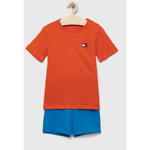 Tommy Hilfiger Otroška bombažna pižama oranžna barva