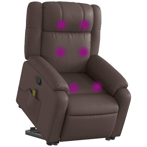  Masažni naslonjač na podizanje od umjetne kože smeđa Slike