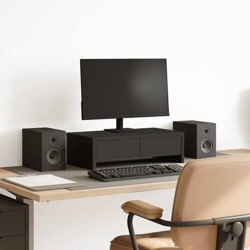 VidaXL Stalak za monitor s ladicama crni 50 x 27 x 15 cm drveni Slike