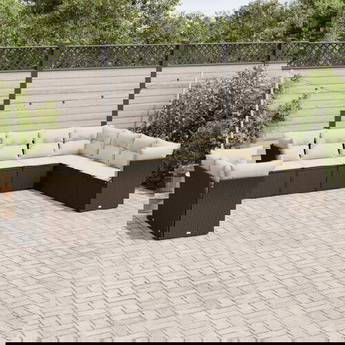 VidaXL 10-dijelni set vrtnih sofa od poliratana s jastucima smeđi Slike