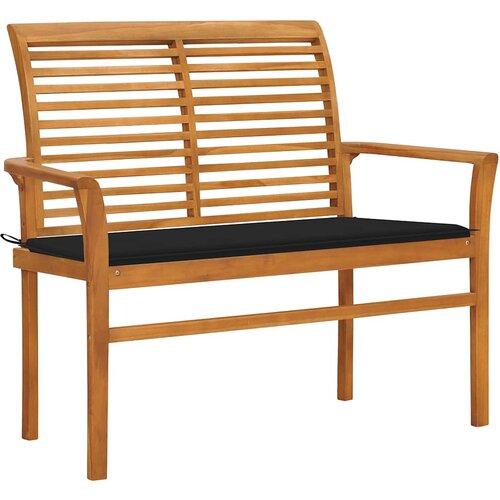 vidaXL vrtna klop s črno blazino 112 cm trdna tikovina Cene