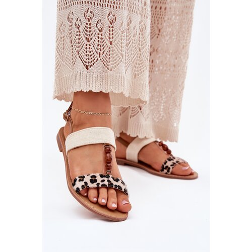 Boto Flat Women Sandals With Beads Leopard Beige Virona Cijene