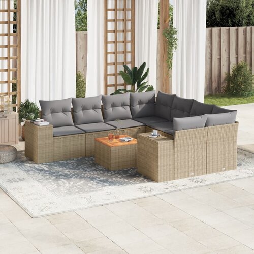 vidaXL 9-dijelni set vrtnih sofa s jastucima bež od poliratana Cijene