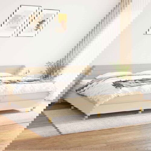  Box spring postelja z vzmetnico krem 200x200 cm blago Slike