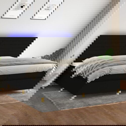VidaXL Box spring postelja z vzmetnico LED črna 200x200 cm blago Slike