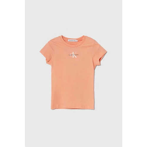 Calvin Klein Jeans Otroška bombažna kratka majica oranžna barva