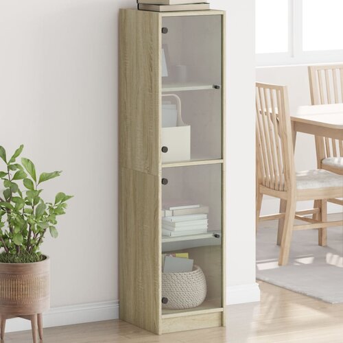  Visoka komoda sa staklenim vratima boja hrasta 35 x 37 x 142 cm Slike