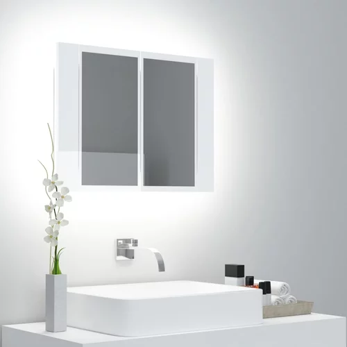 vidaXL LED kopalniška omarica z ogledalom visok sijaj bela 60x12x45 cm