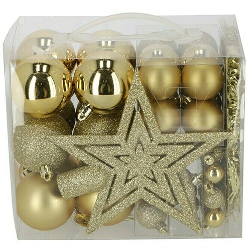  Set okraskov za božično drevo (različni okraski, umetna masa, zlata, 65 kosov) Cene