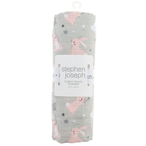 Stephen Joseph tetra plenica 119x119 cm muslin zajček pink Cene