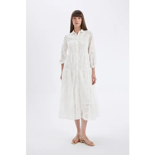 Defacto Shirt Collar Voile Half Sleeve Maxi Dress