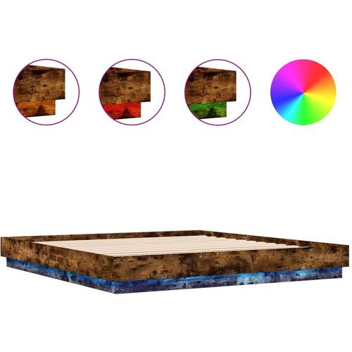 Maison Chic Posteljni okvir - Dvoposteljna postelja - Zakonska postelja z LED diodami dimljen hrast 200x200 cm, (21694551) Cene