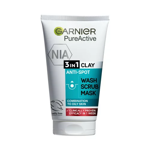 Garnier Skin Naturals gel + peeling + maska - Pure Active 3in1 Gel + Scrub + Anti-Acne Mask