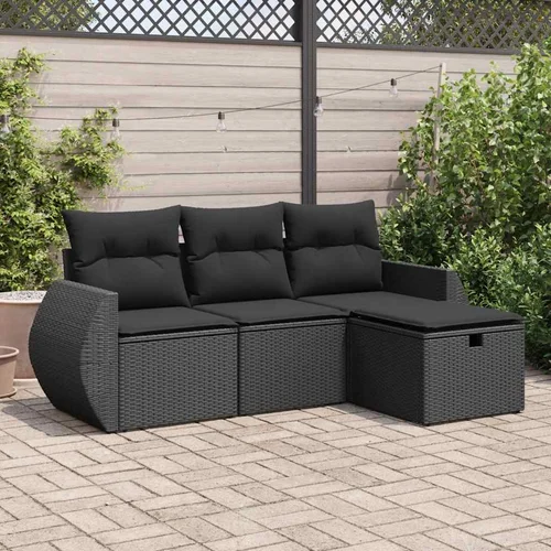 vidaXL 4-dijelni set vrtnih sofa od poliratana s jastucima crni