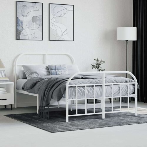 VidaXL Metalni okvir kreveta uzglavlje i podnožje bijeli 120x190 cm Slike