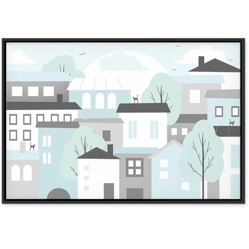  Slika - Colorful Town (1 Part) Wide 120x80 U crnom drvenom okviru Slike