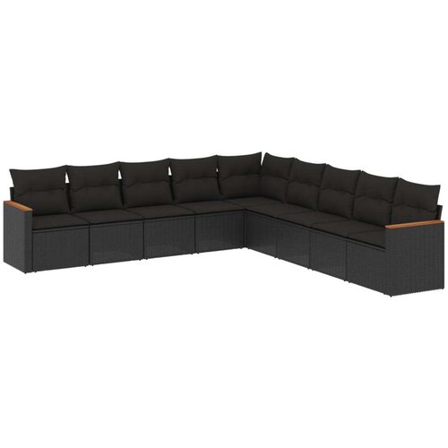  9-dijelni set vrtnih sofa s jastucima crni od poliratana Slike