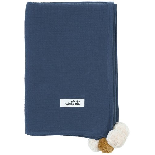 Malomi Kids Deka za bebe od tamnoplavog muslina 100x140 cm Pompon - Cijene