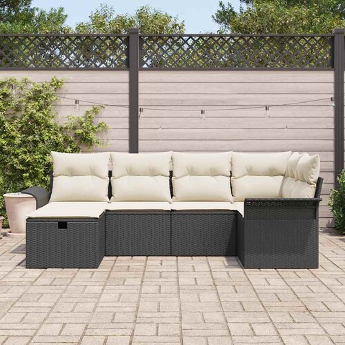  Sjedeća garnitura za vrt 6 kom. Crna i Krema poliratan 242.5 x 132.5 x 85 cm Slike