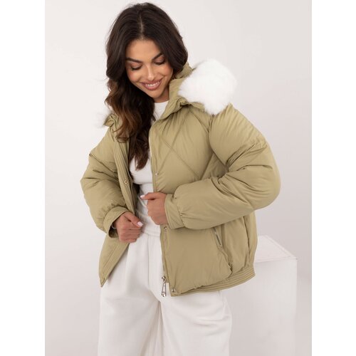 Fashion Hunters Olive quilted winter jacket with fur Slike