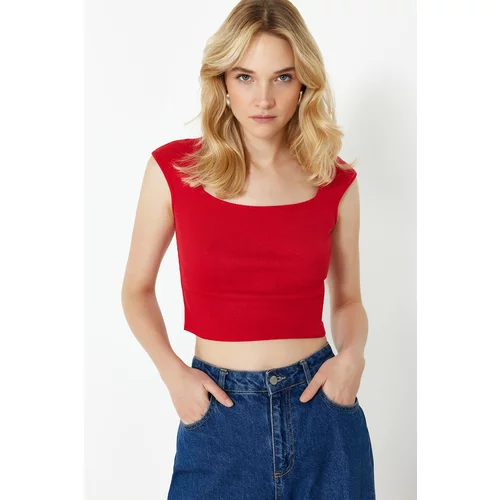 Trendyol Red fitted/fitting ribbed stretchy knitted blouse