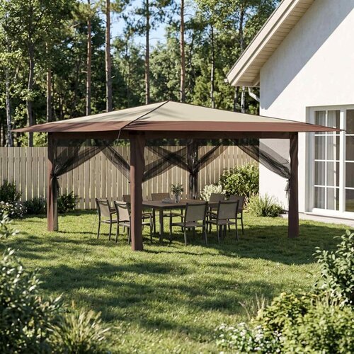 Gazebo s 4 bočne strane 4 x 4 m Krema i smeđa - Krema i smeđa s 4 bočna zida Cijene