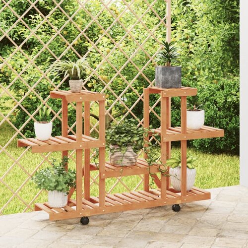 VidaXL Stalak za cvijeće s kotačima 110x25x78 cm od masivne jelovine Slike